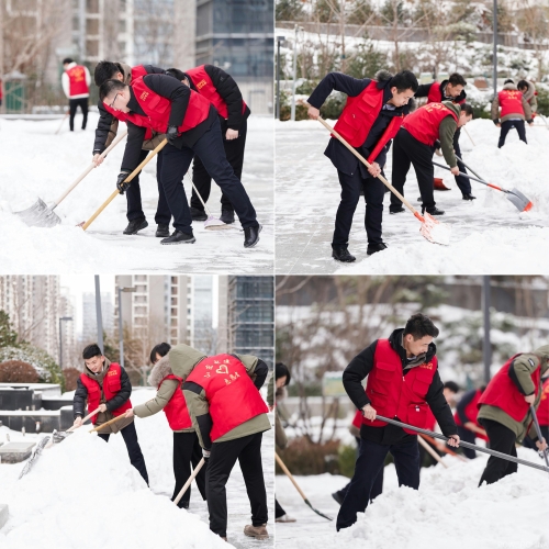 白雪更映“志愿紅”，山東電建公司志愿者掃雪除冰在行動(dòng)